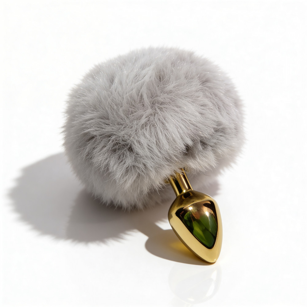 Анальные игрушки без вибрации - Анальная пробка ALUME, S, металлическая золотистая с серым пушком, 7 х 2,8 см 6