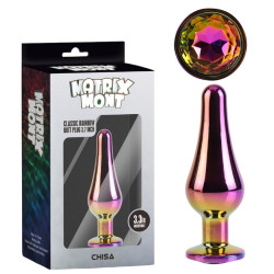Анальная пробка классическая разноцветная CHISA MATRIX MONT с разноцветным камнем, 9.5 см, Φ3.2 см