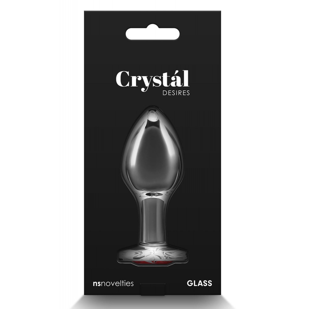 Секс игрушки - Анальная пробка прозрачная NS Novelties Crystal Hear стеклянная с красным сердцем, M 3