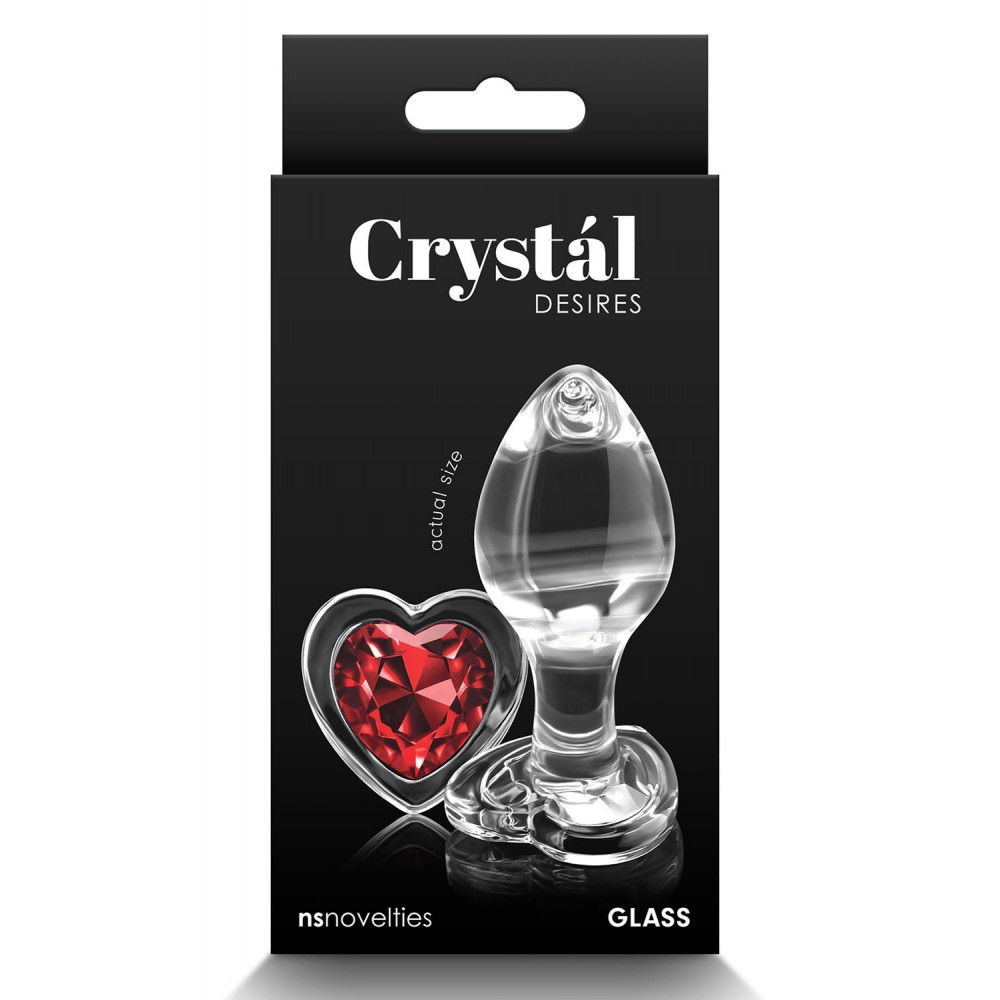 Секс игрушки - Анальная пробка прозрачная NS Novelties Crystal Hear стеклянная с красным сердцем, M 2