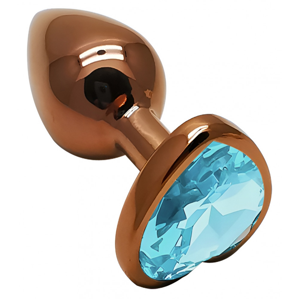 Анальные игрушки без вибрации - Анальная пробка с кристаллом EGZO - Dark Gold Heart Plug Aqua, size S 4