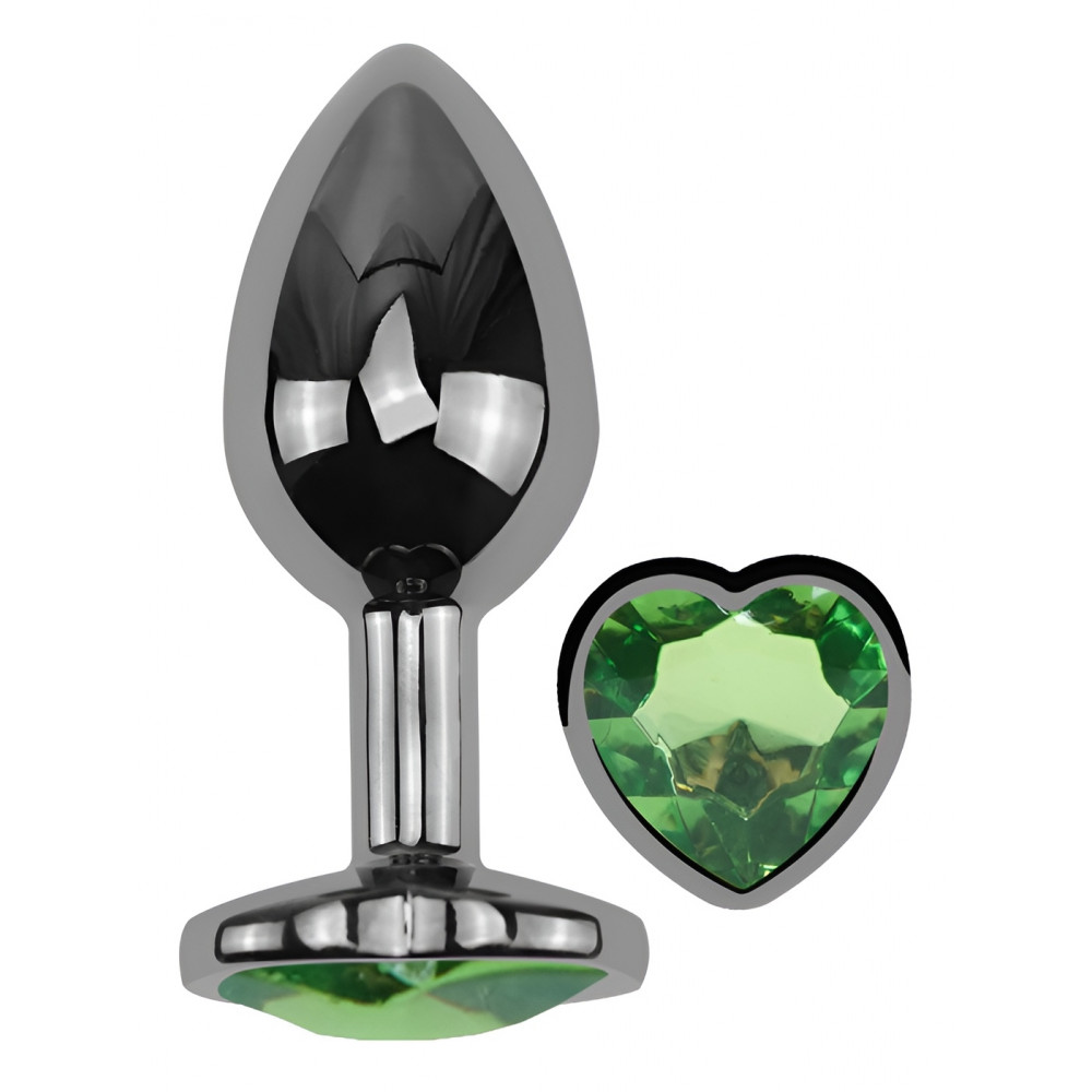  - Анальная пробка с кристаллом EGZO - Dark Silver Heart Plug Green size M 1