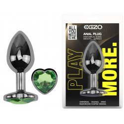 Анальная пробка с кристаллом EGZO - Dark Silver Heart Plug Green size M