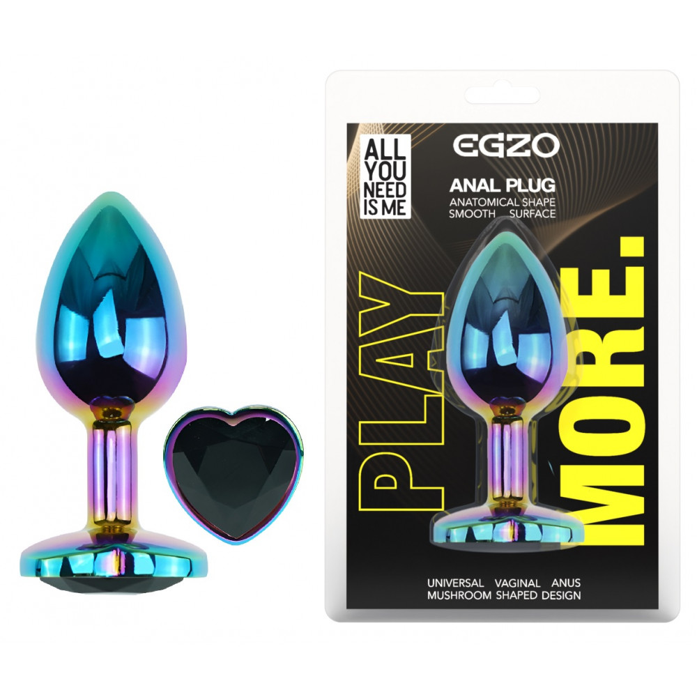 Анальные игрушки без вибрации - Анальная пробка с кристаллом EGZO - Multicolor Heart Plug Black size S