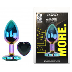 Анальная пробка с кристаллом EGZO - Multicolor Heart Plug Black size S