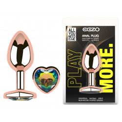 Анальная пробка с кристаллом EGZO - Rose Gold Heart Plug Rainbow size M