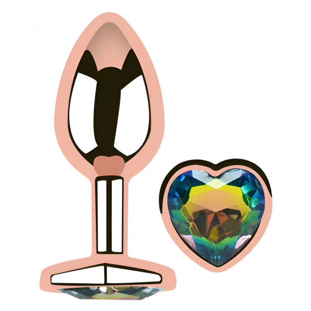 - Анальная пробка с кристаллом EGZO - Rose Gold Heart Plug Rainbow size M 1