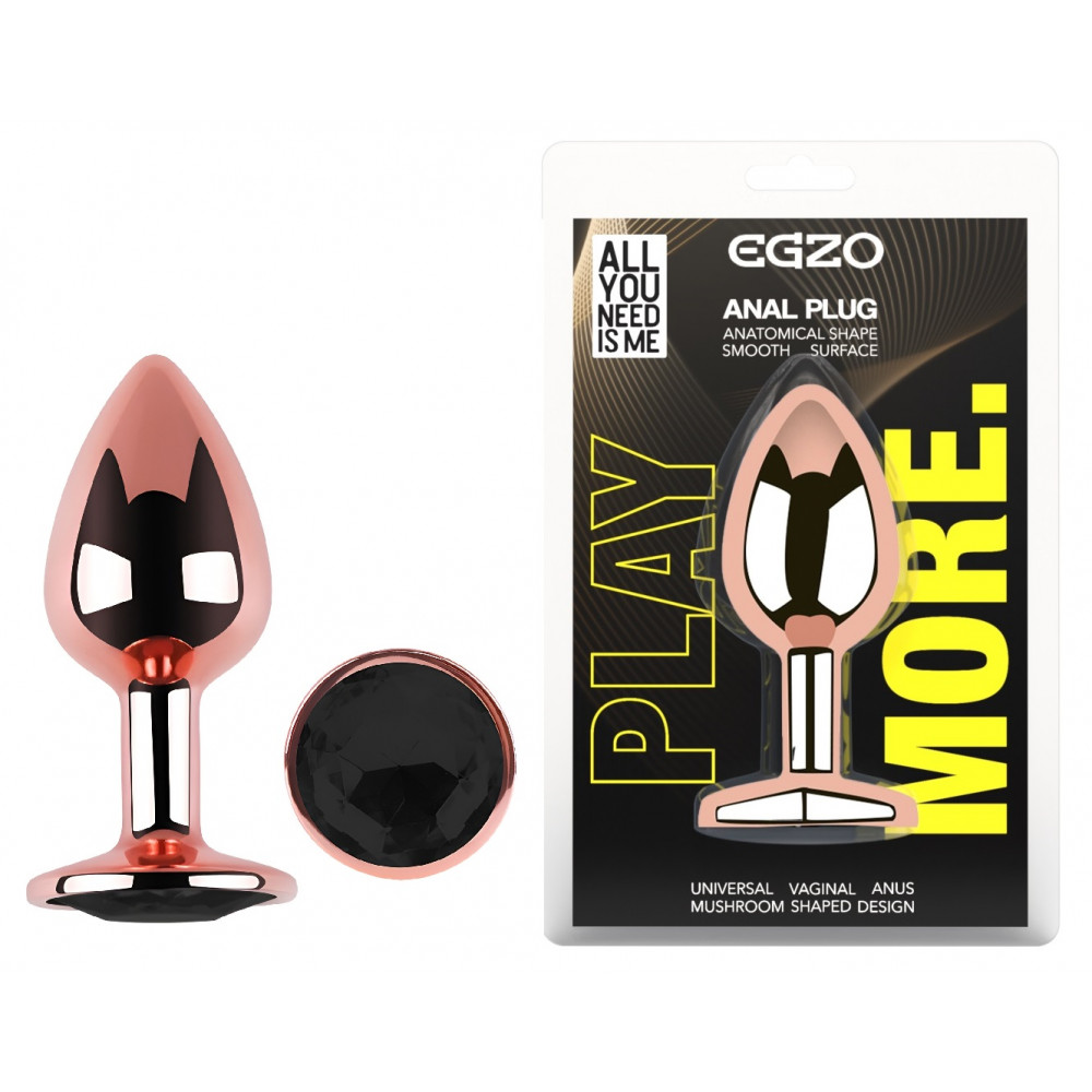 Анальные игрушки без вибрации - Анальная пробка с кристаллом EGZO - Rose Gold Round Plug Black size S