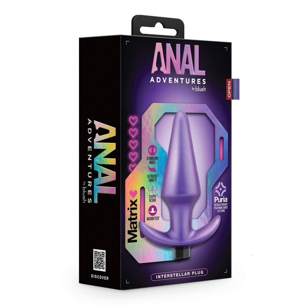 Секс игрушки - Анальная пробка с вибрацией Anal Adventures Blush, силиконовая, фиолетовая, 12.7 х 3.8 см 1