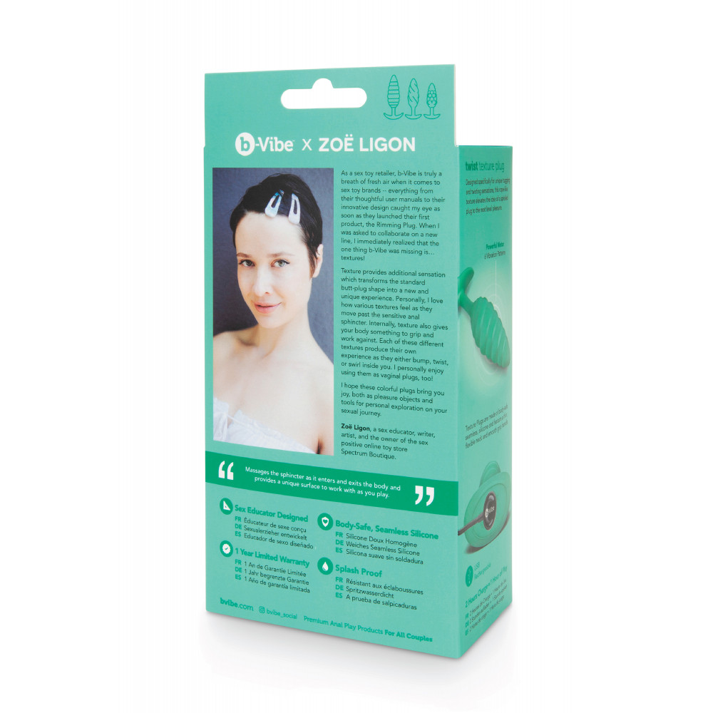Анальные игрушки с вибрацией - Анальная пробка с вибрацией, рельефная B-VIBE-TEXTURE PLUG TWIST, зеленая 8