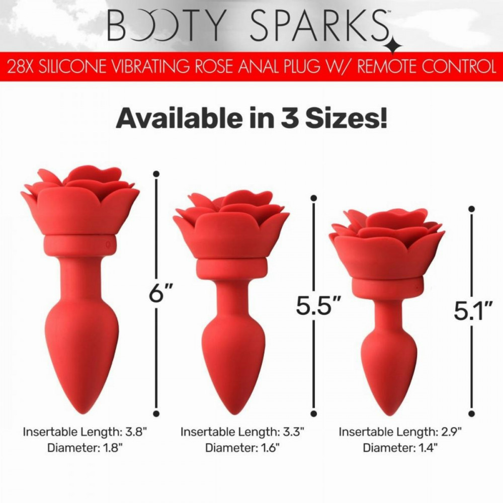 Секс игрушки - Анальная пробка с вибрацией и пультом Booty Sparks, со стоппером в виде розы, силиконовая, красная 5