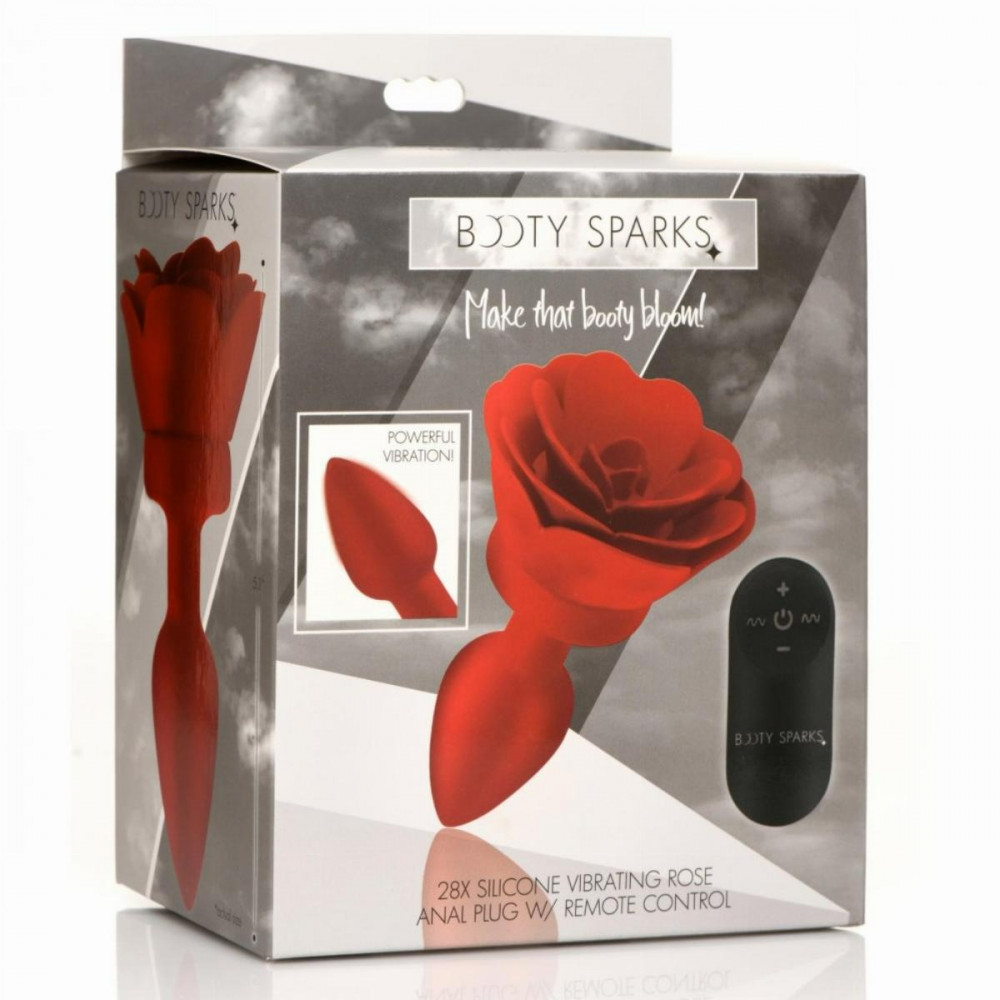 Секс игрушки - Анальная пробка с вибрацией и пультом Booty Sparks, со стоппером в виде розы, силиконовая, красная 1