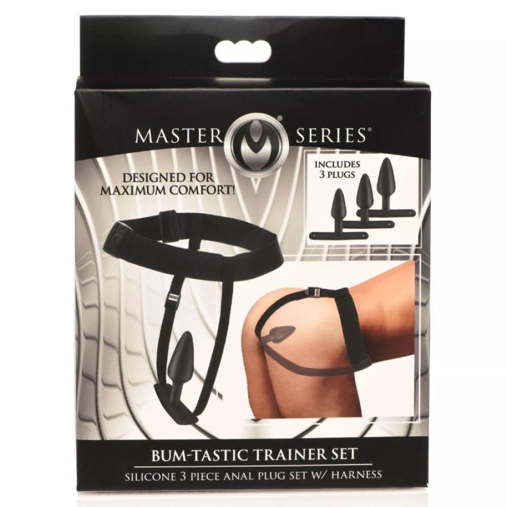 Анальные игрушки без вибрации - Анальный плаг с портупеей Master Series Bum Tastic черный 3