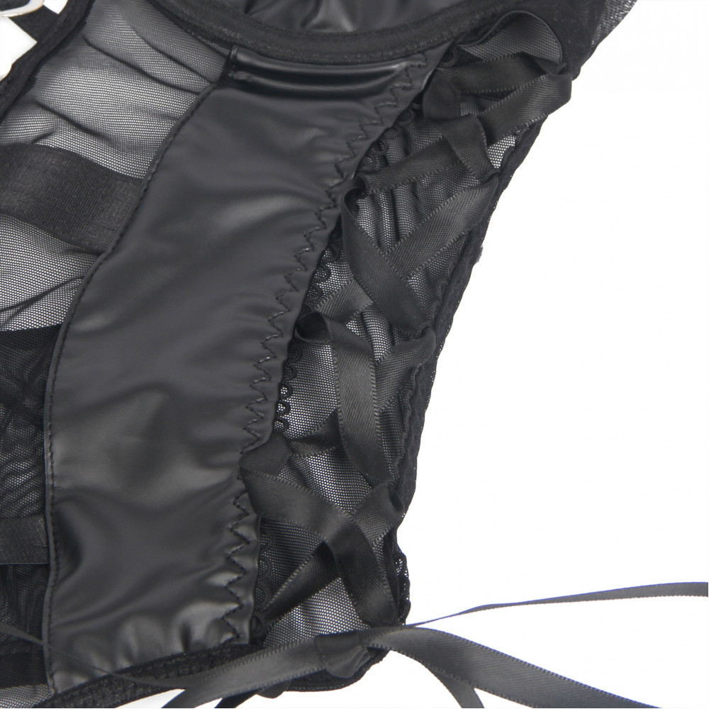 Різне - Боді зі штучної шкіри Star Night, з гартером, чорне, S 10