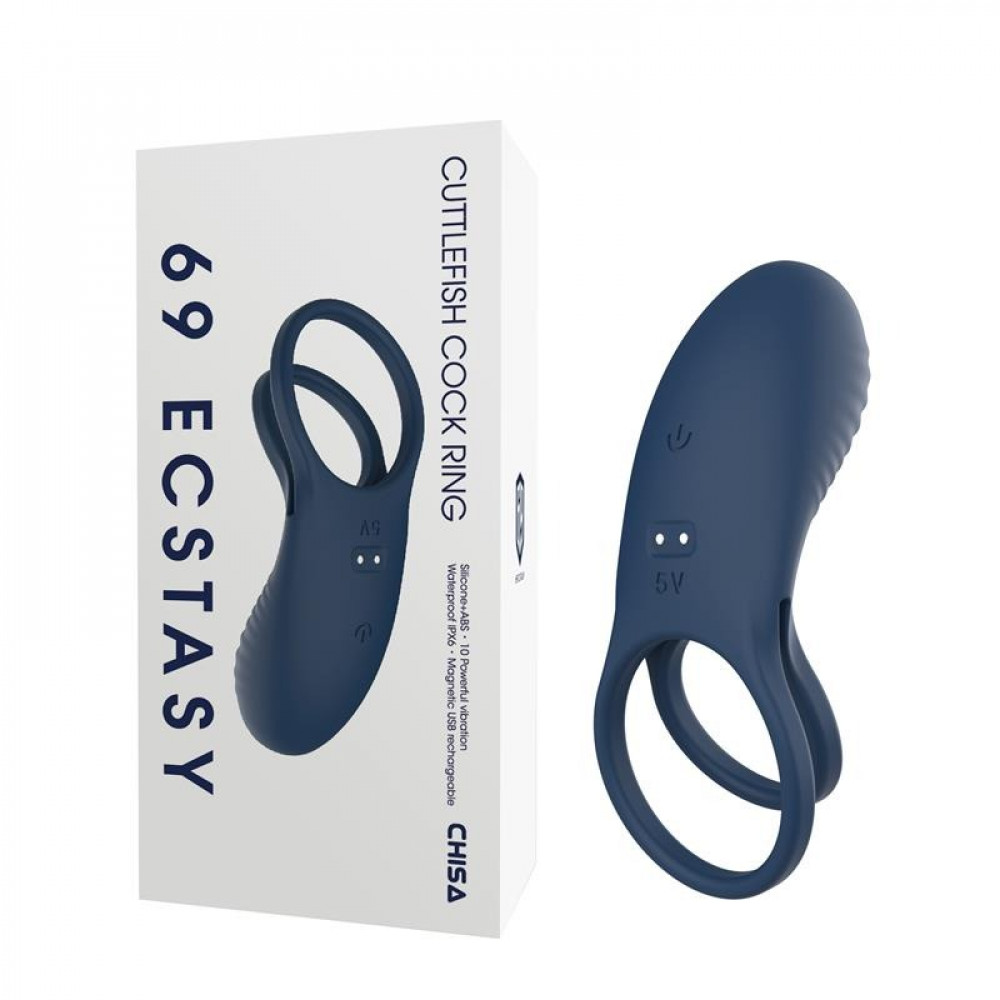  - Ерекційне вібро-кільце Chisa 69 ECSTASY водонепроникний, 10 режимів, синій