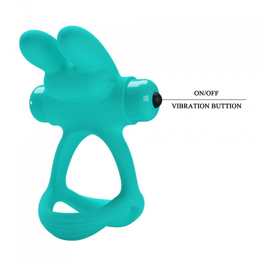 Эрекционные кольца с вибрацией - Эрекционное виброкольцо с кроликом PRETTY LOVE Passionate Dante силиконовое, бирюзовое 8