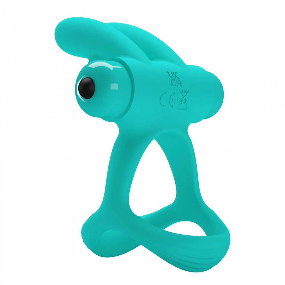 Эрекционные кольца с вибрацией - Эрекционное виброкольцо с кроликом PRETTY LOVE Passionate Dante силиконовое, бирюзовое 4