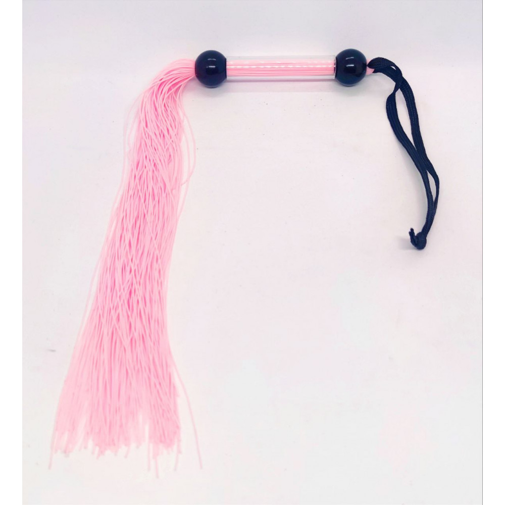 Плети, стеки, флоггеры, тиклеры - Кнут розовый с прозрачной ручкой 39 см 1