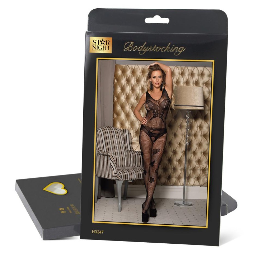 Різне - Бодістокінг з візерунком «метелик» та відкритою спиною Star Night чорний XS-M 3