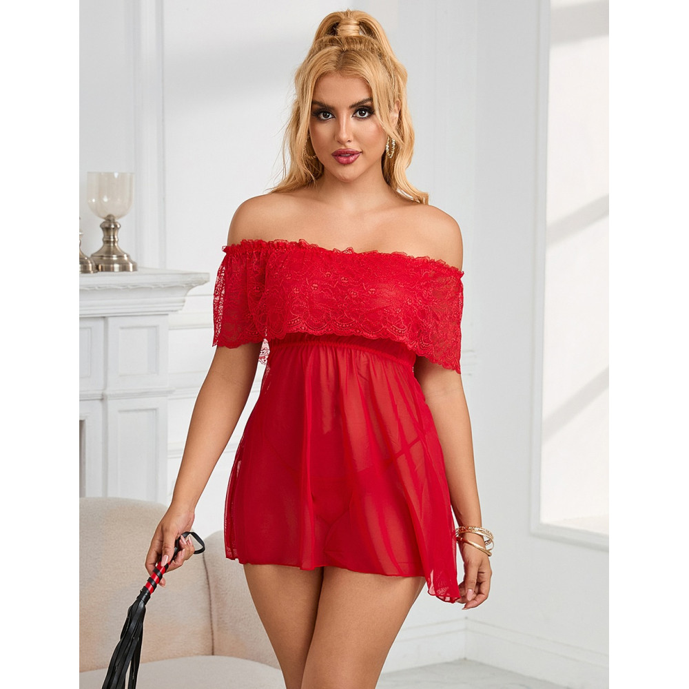 Разное - Кружевное сексуальное платье-комбинация Star Night с открытыми плечами, красное