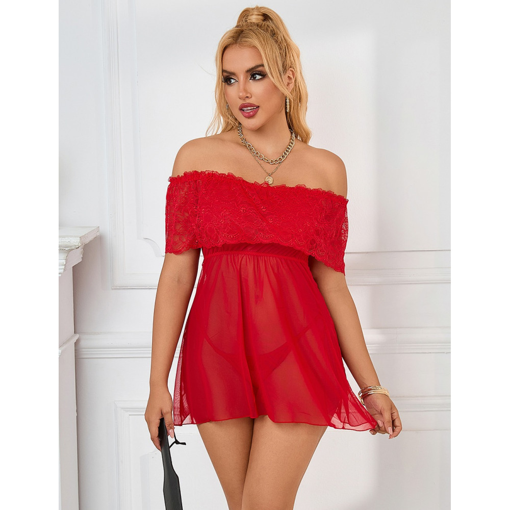 Разное - Кружевное сексуальное платье-комбинация Star Night с открытыми плечами, красное 2