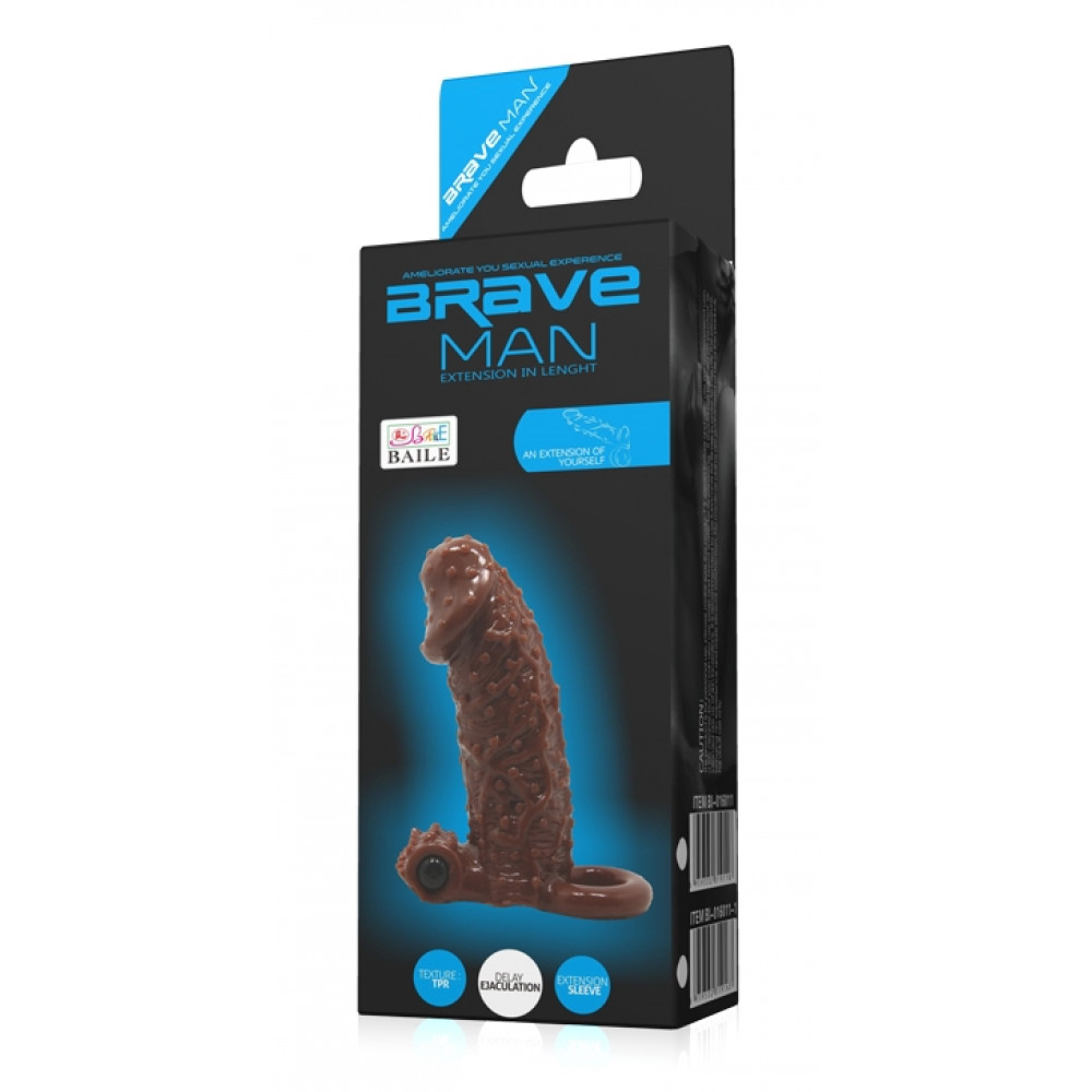 Эрекционные кольца и насадки на член - Насадка-презерватив с вибрацией Brave Man, BI-016010-1 ( телесная ) 1