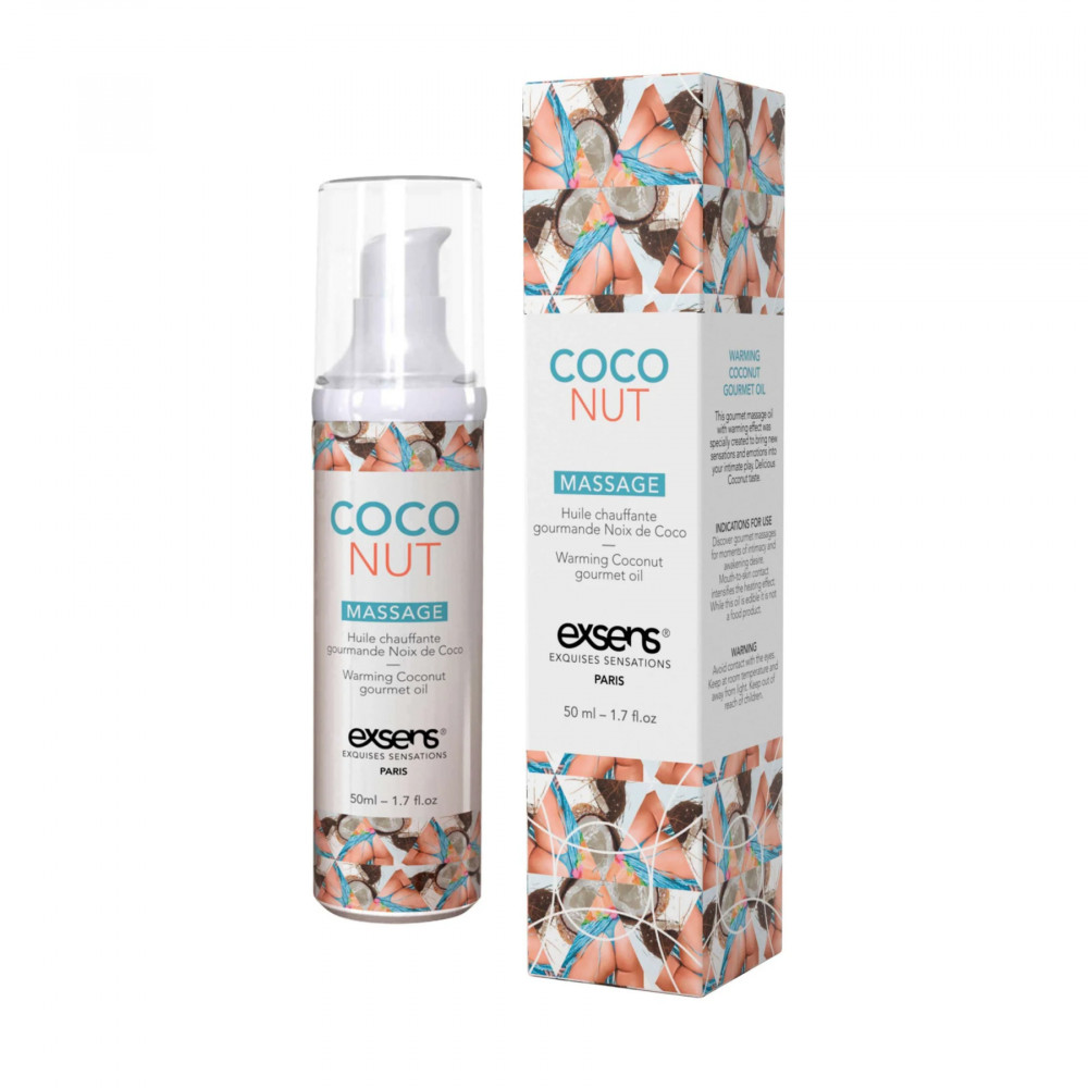 Для массажа - Массажное масло EXSENS Coconut 50мл разогревающее, без сахара, без парабенов, съедобное 1