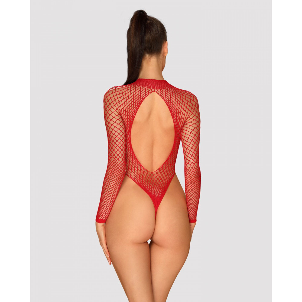 Эротическое боди - Сетчатый бодистокинг с длинным рукавом Obsessive B126 teddy red XL/XXL, красный 5