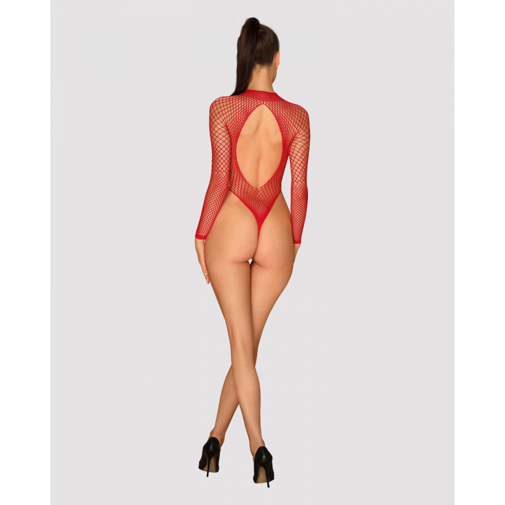 Эротическое боди - Сетчатый бодистокинг с длинным рукавом Obsessive B126 teddy red XL/XXL, красный 3