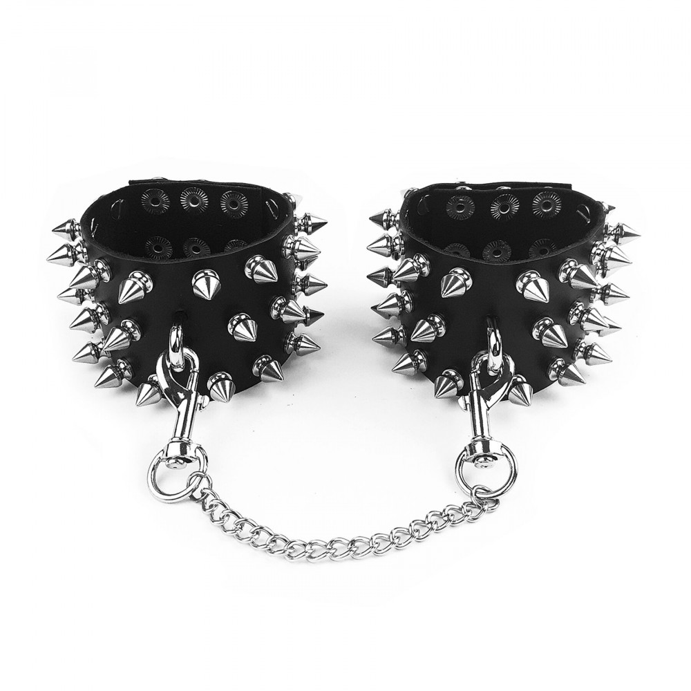 Наручники, веревки, бондажы, поножи - Наручники с шипами Art of Sex - Rose Spiked Leather Handcuffs, натуральная кожа 3