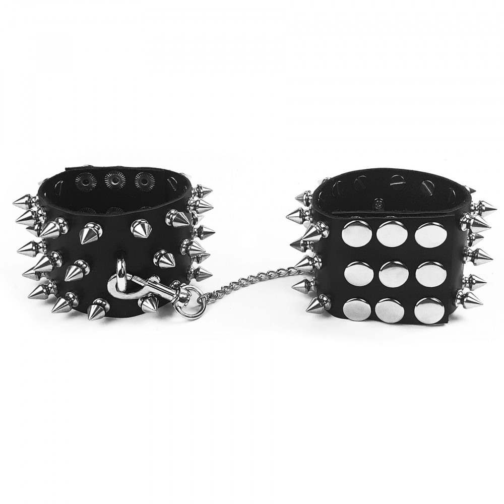 Наручники, веревки, бондажы, поножи - Наручники с шипами Art of Sex - Rose Spiked Leather Handcuffs, натуральная кожа 4