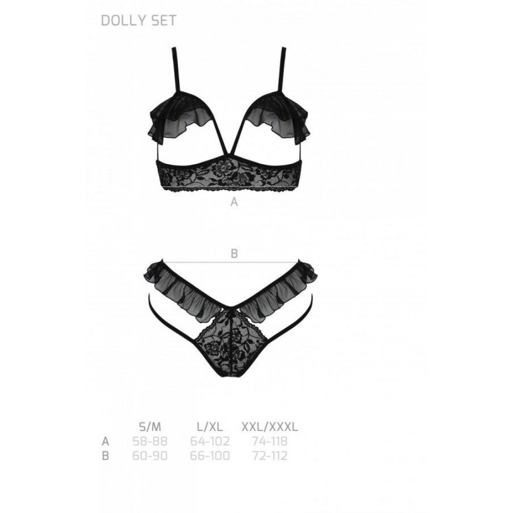 Эротические комплекты - Комплект DOLLY SET WITH OPEN BRA black L/XL Passion 4