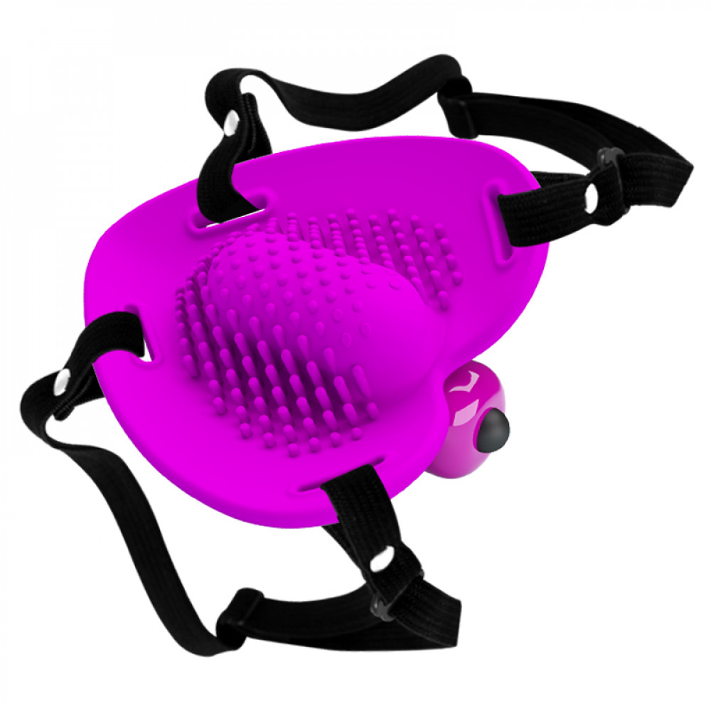 Вибропули и мини-вибраторы - Стимулятор клитора бабочка Pretty Love Heartbeat на ремешках, фуксия, 10 режимов, 7.2 см 2