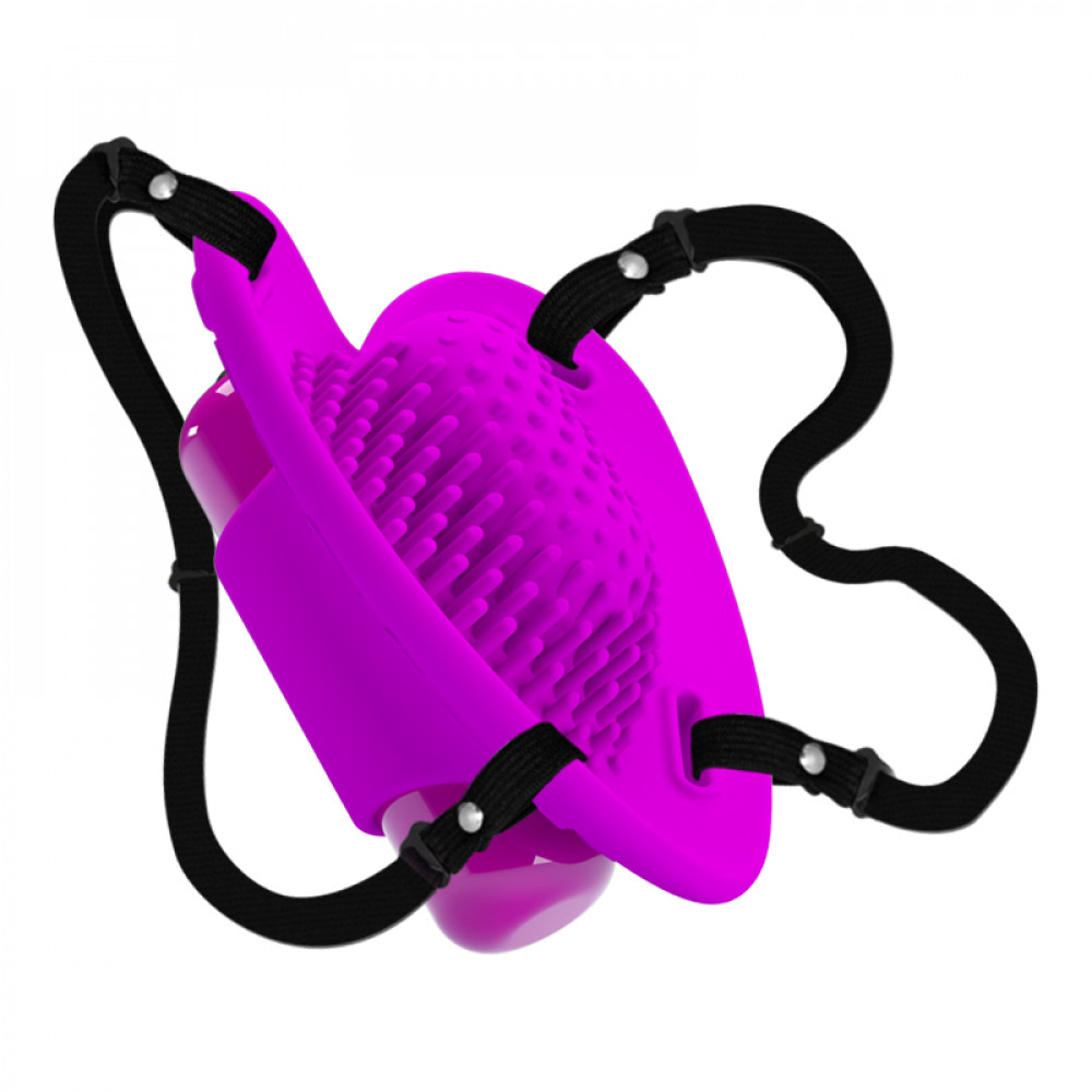 Вибропули и мини-вибраторы - Стимулятор клитора бабочка Pretty Love Heartbeat на ремешках, фуксия, 10 режимов, 7.2 см 1