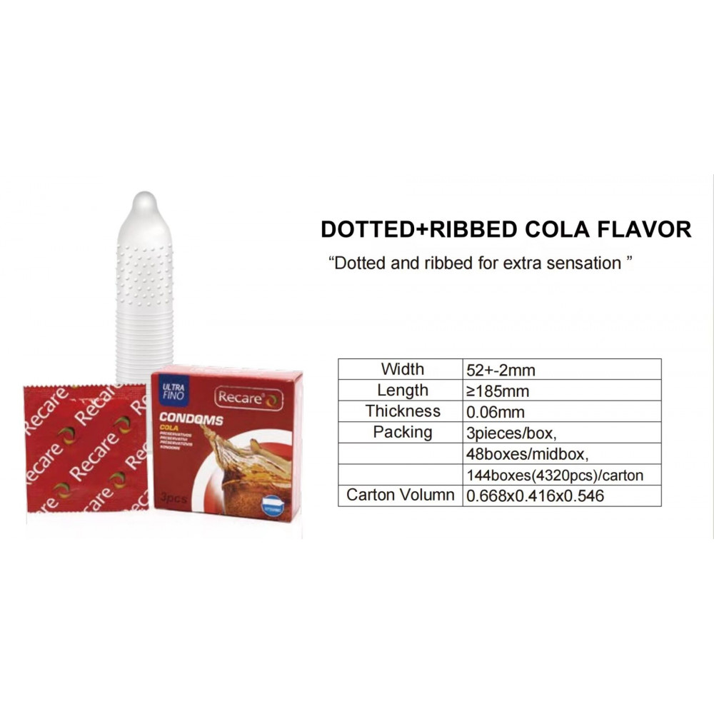 Презервативы - Презервативы Recare Cola Dotted&Ribbed Condoms 3 шт, с пупырышками и ребрами, аромат: Кола 5