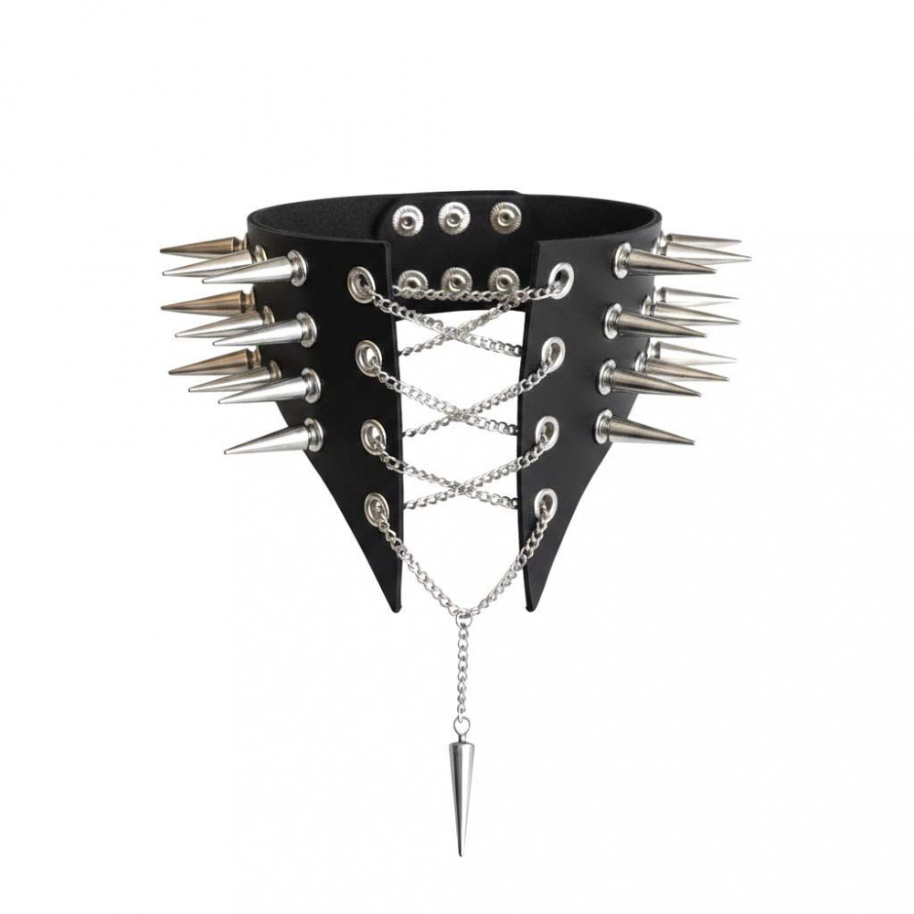  - Чокер комір з шипами Art of Sex - Ariadne, натуральна шкіра, колір чорний, L-2XL