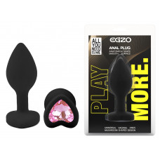 Силиконовая анальная пробка EGZO - Silicone Black Heart Plug Pink, size S