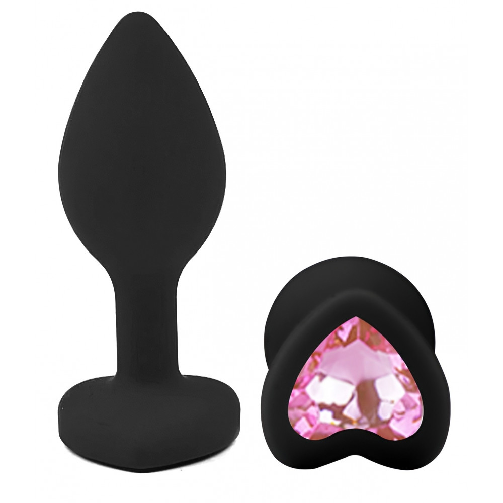 Разное - Силиконовая анальная пробка EGZO - Silicone Black Heart Plug Pink, size S 1