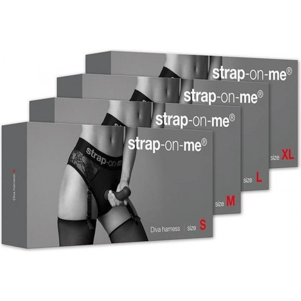 Секс игрушки - Трусики для страпона с подвязками для чулок и кружевными вставками, черные, размер L 1
