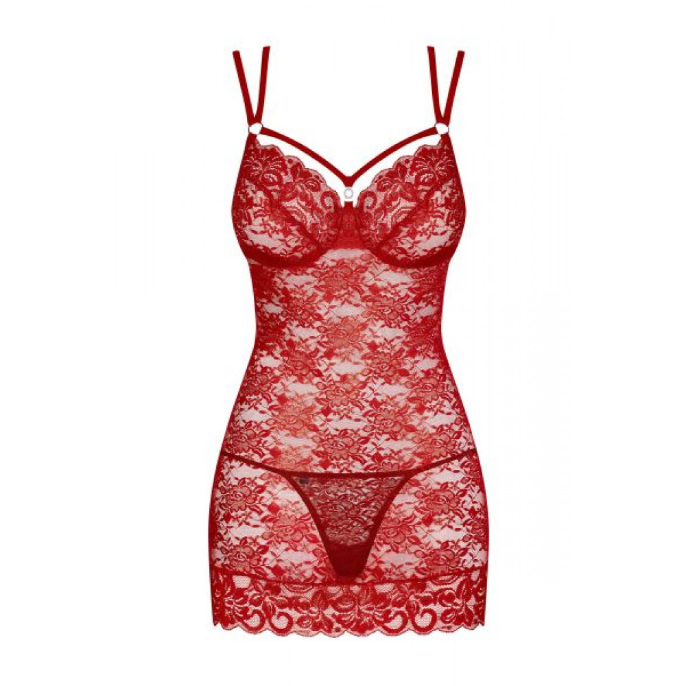 Эротические пеньюары и сорочки - Сорочка Obsessive 860-CHE-3 chemise & thong red S/M 3