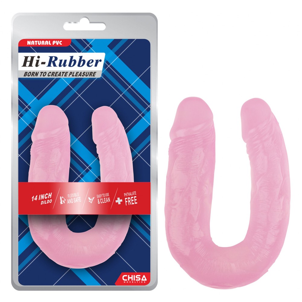 Фаллоимитаторы на присоске, двойные - Фаллоимитатор двойной Chisa Hi-Rubber 14 Pink 1