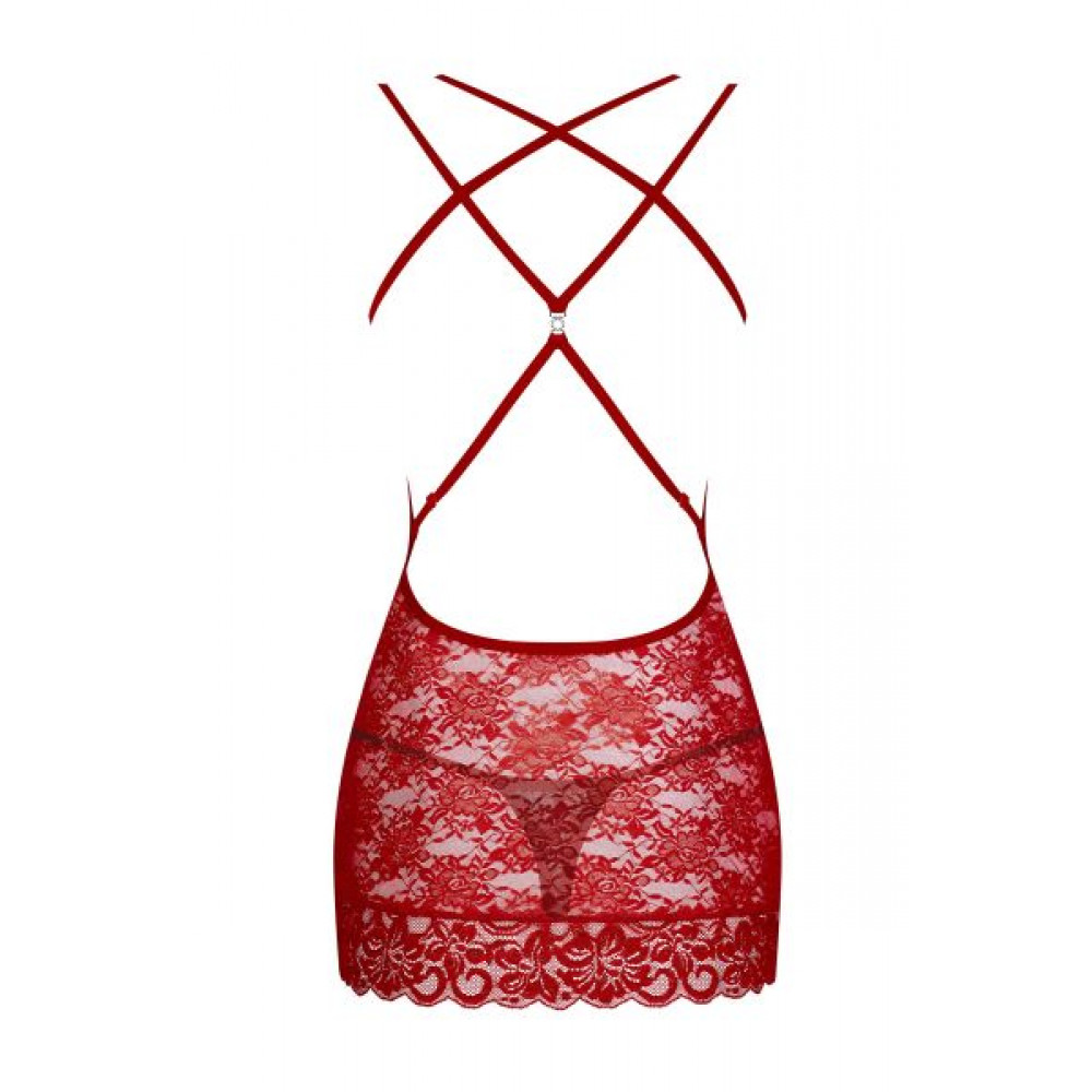 Эротические пеньюары и сорочки - Сорочка Obsessive 860-CHE-3 chemise & thong red S/M 2