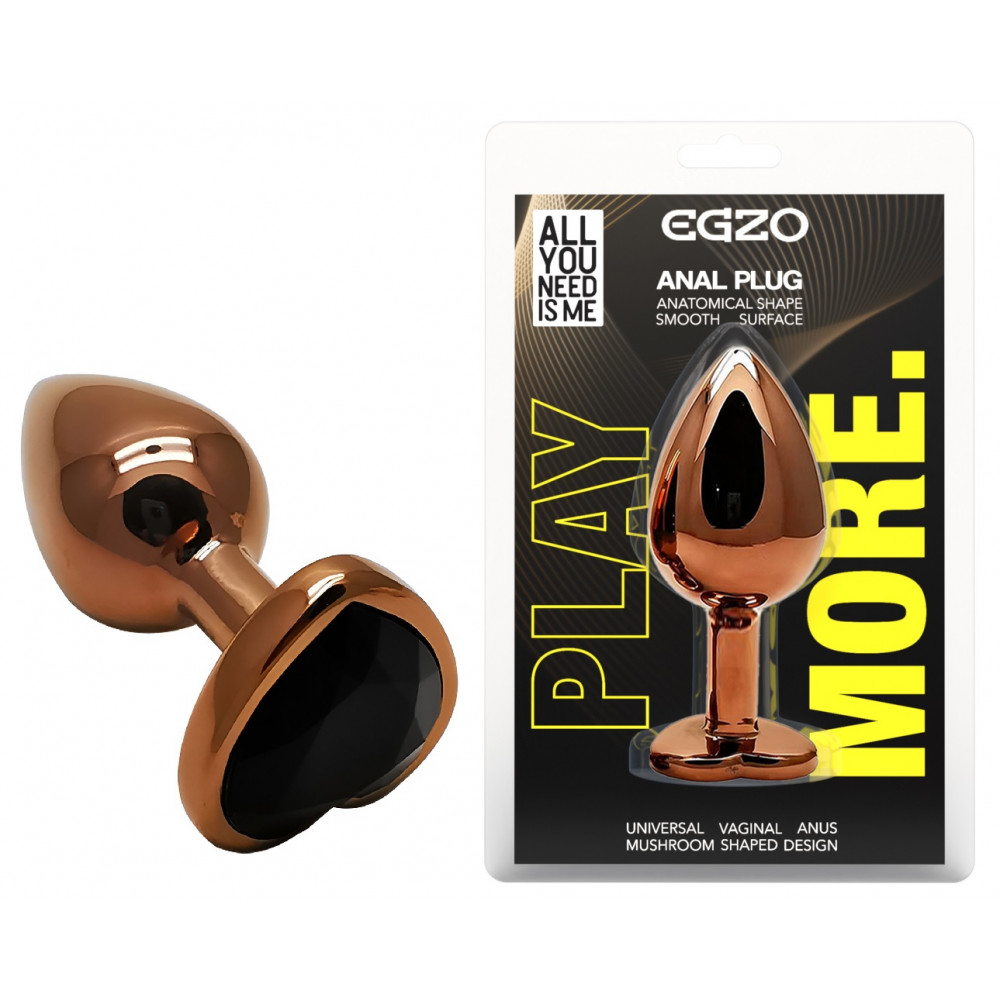 Анальные игрушки без вибрации - Анальная пробка с кристаллом EGZO - Dark Gold Heart Plug Black, size S