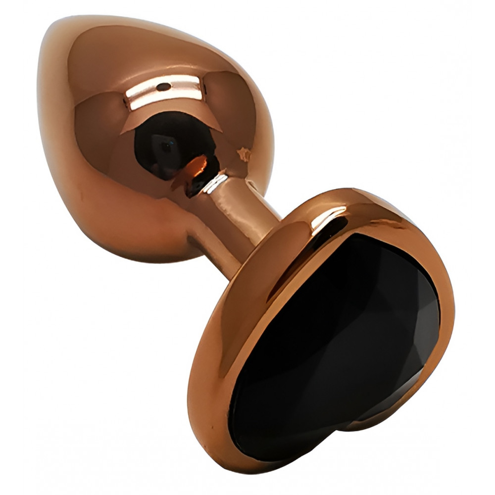 Анальные игрушки без вибрации - Анальная пробка с кристаллом EGZO - Dark Gold Heart Plug Black, size S 4