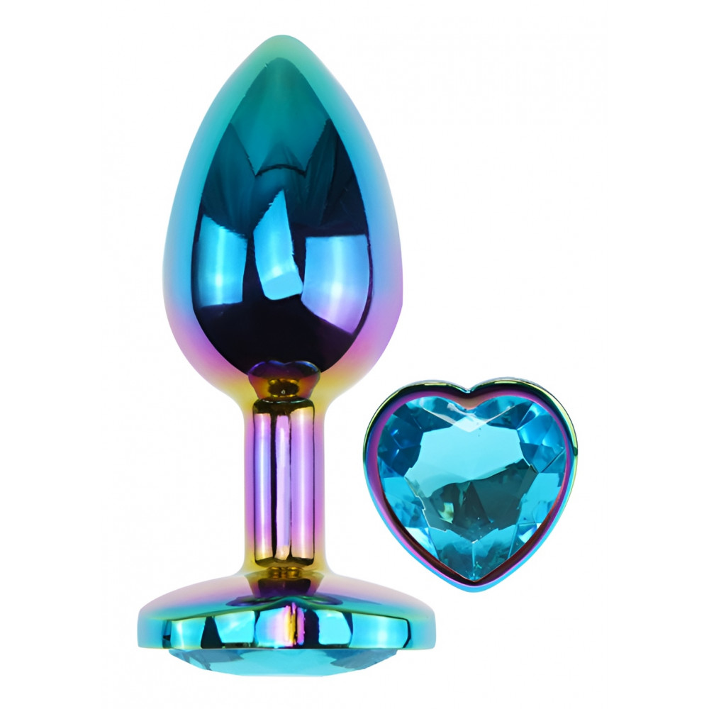 Анальные игрушки без вибрации - Анальная пробка с кристаллом EGZO - Multicolor Heart Plug Aqua size S 4