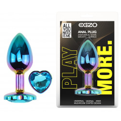 Анальная пробка с кристаллом EGZO - Multicolor Heart Plug Aqua size S