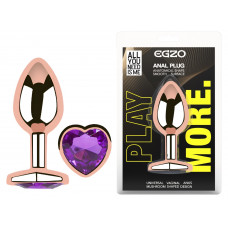 Анальная пробка с кристаллом EGZO - Rose Gold Heart Plug Purple size M