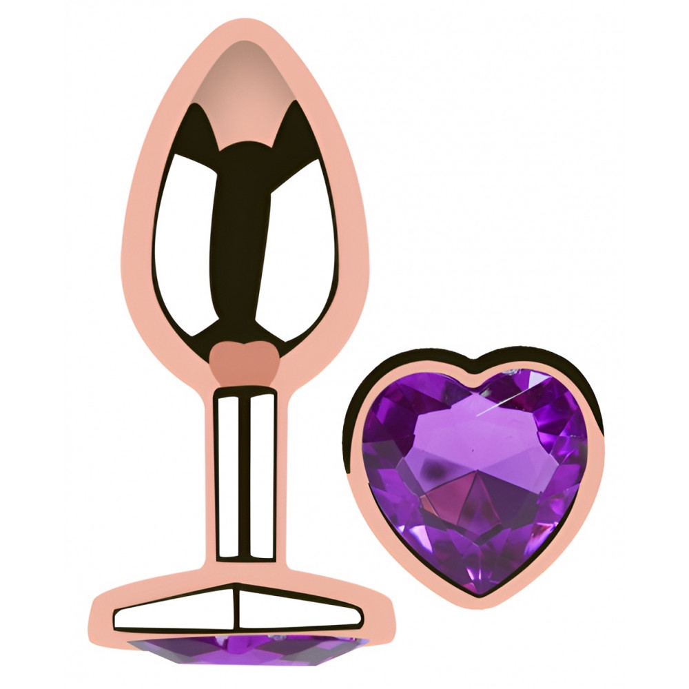  - Анальная пробка с кристаллом EGZO - Rose Gold Heart Plug Purple size M 1