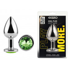 Анальная пробка с кристаллом EGZO - Silver Round Plug Green size M
