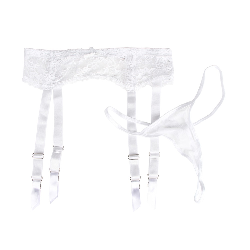 Різне - Мереживний пояс для панчіх Star Night з трусики стрінги, білий 3